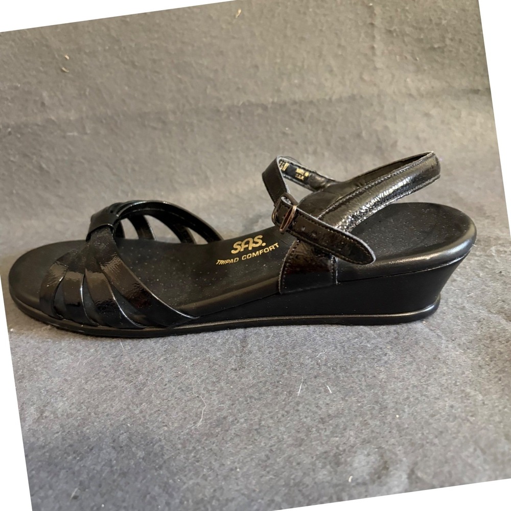 SAS Tripad Comfort Sandals Women 11.5 N Black Patent Leather Bow Cushion Buckle